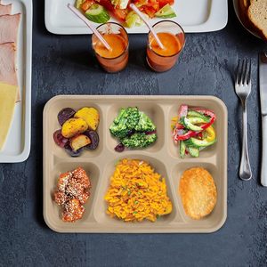 Plateau repas en bagasse robuste à 6 compartiments pour la vente en gros |   Plateau repas jetable en fibre de canne à sucre biodégradable pour restaurants - Product Image 3