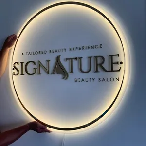 Acrylic mirror gold logo Salon customized light sign Wall sign 3d logo Business name signs
