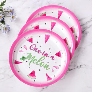 Assiettes jetables biodégradables en papier pour fête sur le thème de la pastèque, assiettes à gâteau, thème fruits d'été - Product Image 3