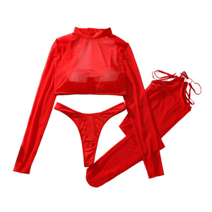Lingerie sexy, combinaison noire en maille à manches longues pour femmes, nuit de noces, longueur maxi transparente, broderie 3D perlée - Product Image 5