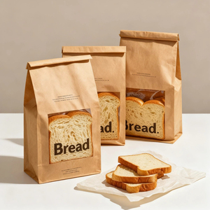 ถุงขนมปังกระดาษคราฟท์กันความชื้นพิมพ์ลายแบบกำหนดเองเป็นมิตรกับสิ่งแวดล้อมพร้อมตัวเลือกการลบและด้ามจับสำหรับบรรจุภัณฑ์อาหาร - Product Image 1