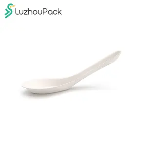 LuzhouPack Colher de sopa de sopa de bagaço biodegradável para cozinha asiática, louça descartável compostável e utensílios de mesa