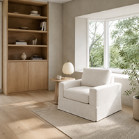 Fauteuil en lin crème avec housse, style moderne minimaliste, fauteuil d'appoint rembourré avec coussins pour salon, coin lecture