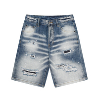 Shorts en jean pour hommes, style patchwork délavé, effet déchiré, streetwear personnalisé, imprimé à l'encre, haute qualité, vente en gros, fabricant