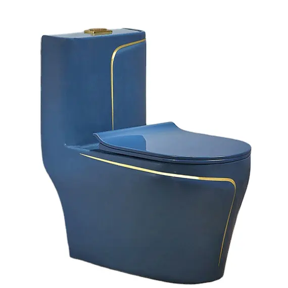 Wc Toilets Toilet Bowl Bathroom Ceramic Luxury Modern Bathroom Commode Floor Wc Washdown One Piece Blue Gold/ Silver Color Hotel
