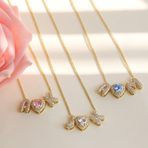 Collana con Ciondolo a Forma di Cuore con Zircone Rosa e Lettera Iniziale RINHOO DIY per Donne, Placcata in Oro, Gioiello Trendy - Product Image 4