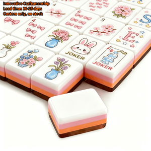 Jeu de Mahjong américain personnalisé de 160 tuiles, motif lapin porte-bonheur et fleurs roses, impression UV, 4 couches, avec tuiles et tapis - Product Image 1