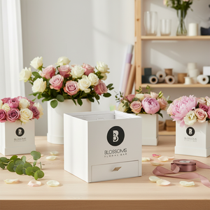 Caja de Regalo Rígida de Lujo con Diseño Floral y Logotipo Personalizado, con Cajón Deslizante para Chocolates - Product Image 1
