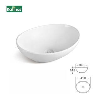 Lavabo Moderno Ovalado de Porcelana Blanca para Baño, Lavabo Sobre Encimera con Desagüe y Capacidad de 9L - Product Image 2