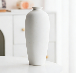 Minimalist White Bisque Ceramic Vase With Incised Vertical Stripes for Living Room TV Console <b>Rustic</b> Home Decor Accent - Product Image 6
