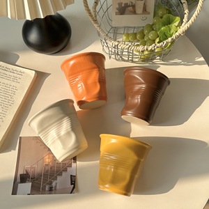 200ml 400ml Irregular <b>Ceramic</b> Coffee Cup Unique Wrinkle <b>Ceramic</b> <b>Mug</b> No Handle - Product Image 3