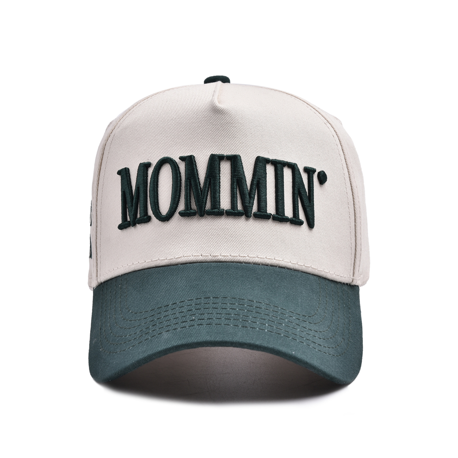 Casquette mommin brodée 3D beige vert foncé