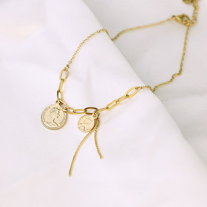 Gold Coin Charm Bracelet For Women Geometric Design Gift Jewelry Zinc Alloy Fashion Bracelet - Product Image 3