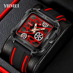 Unregelmäßiges Zifferblatt-Design Mode Sport einzigartige Herrenuhren Vierkant-Quartz-Armbanduhren Silikonband-Uhr Herren