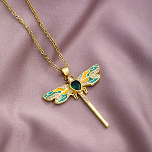Collar de Acero Inoxidable con Colgante de Libélula, Collar de Cristal con Gotas de Aceite, Collar de Libélula para Fiesta - Product Image 3