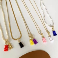 Collier en acier inoxydable en gros, pendentif en résine colorée en forme d'ours gélifié et diamant, accessoires de fabrication de bijoux pour femmes