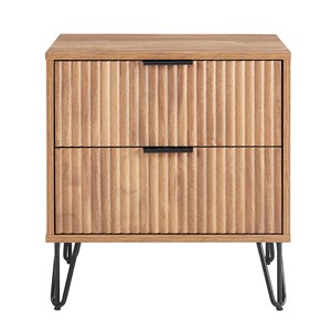 Wooden Nightstand With Two <b>Drawers</b> Black Hairpin Legs Modern <b>Storage</b> <b>Drawer</b> Unit Bedroom Furniture - Product Image 1