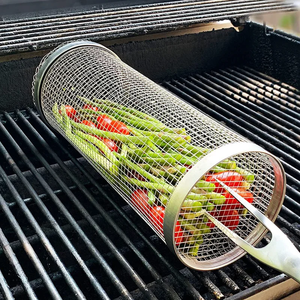 Wholesale New Rolling <b>Grilling</b> BBQ Basket Stainless Steel Leakproof <b>Mesh</b> Barbecue Rack Outdoor Picnic Camping Simple - Product Image 1
