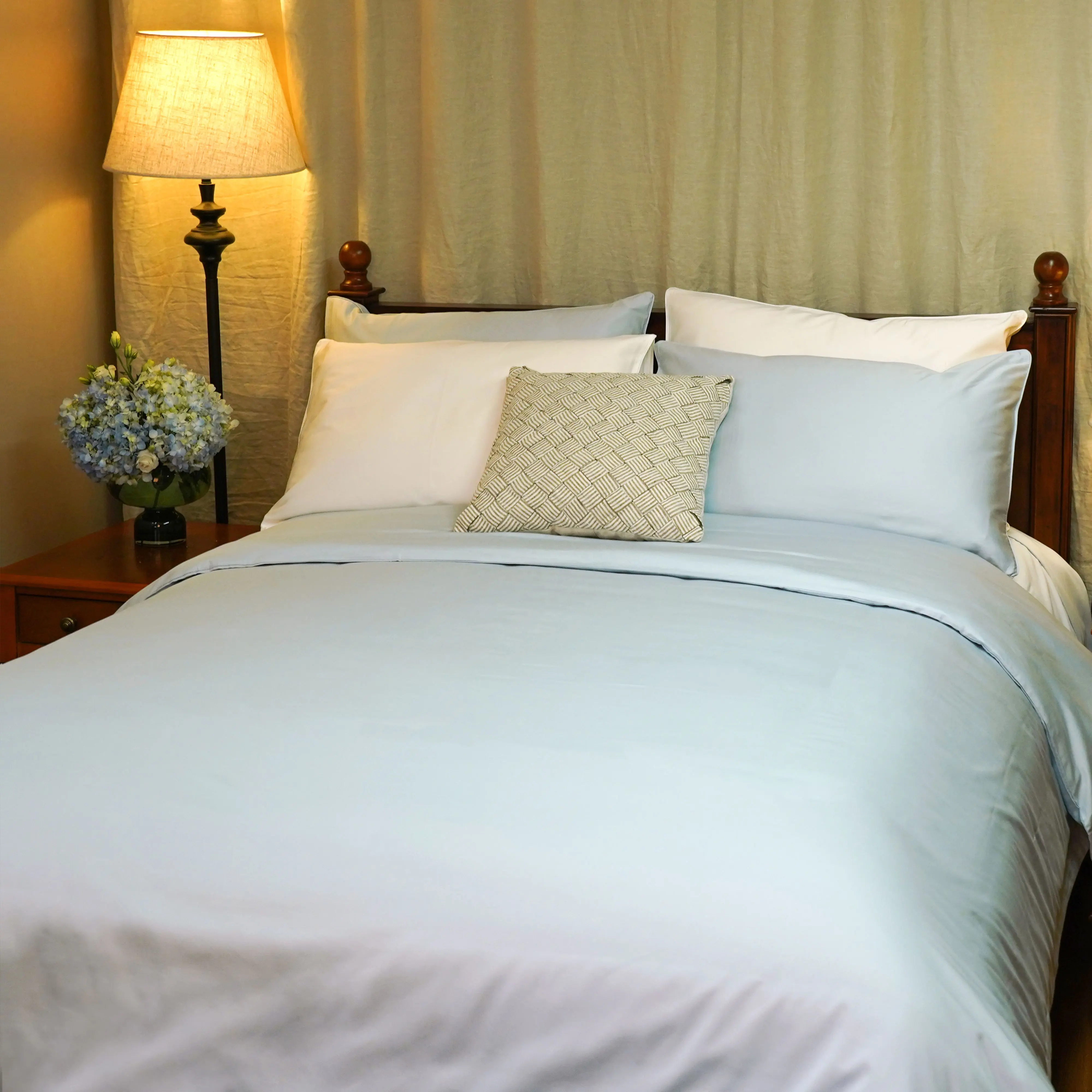 लक्जरी कस्टम 100% ऑर्गेनिक विस्कोस बांस फिटेड लिनन चादरें बिस्तर सेट