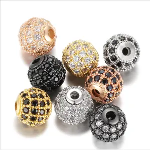 Colorful Round Zircon Charms 100% Micron Pave CZ Spacer Beads For Jewelry Making