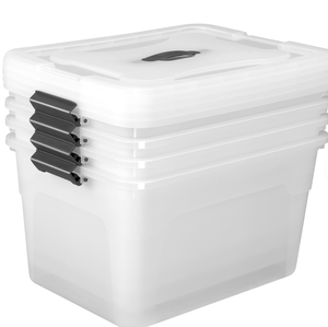 4pk 30L 45L 60L Caja de almacenamiento de plástico grande apilable con tapa Caja de plástico transparente Organizador con asa - Product Image 1