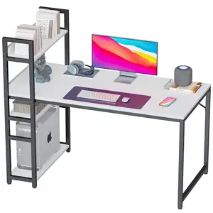 Mesa de computador 47 polegadas com prateleiras de armazenamento mesa de escrita para estudo para escritório em casa, estilo simples moderno, branco