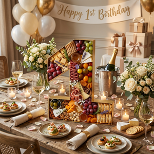 Boîte décorative en carton doré en forme de chiffre pour premier anniversaire, remplissable pour charcuterie et fruits sucrés - Product Image 2