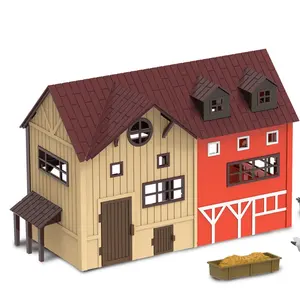 Jelo - Jogo de brinquedo infantil para fazenda, blocos de madeira, caminhão, trator, brinquedo com cerca, figuras de animais, personagens, fazendeiros, modelo infantil