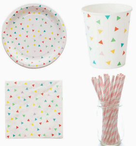 Promotion DAMAI : Ensemble de vaisselle jetable blanc pour Thanksgiving, imprimé en sérigraphie sur toute la surface avec de petits triangles, assiettes, gobelets et serviettes en papier - Product Image 1