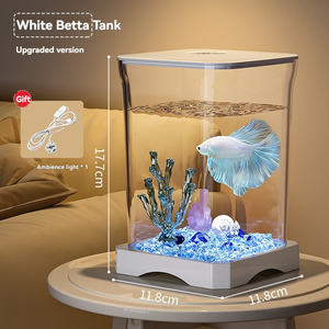 Hoogtransparant acryl bureau-<span class=keywords><strong>aquarium</strong></span>, eenvoudige klassieke stijl met LED-verlichting voor thuiskantoor - Product Image 1