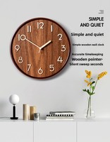 Jam Dinding Kayu Solid 12-Inci dengan Quartz untuk Ruang Tamu dan Ruang Belajar Dekorasi Rumah Gaya Cina Modern