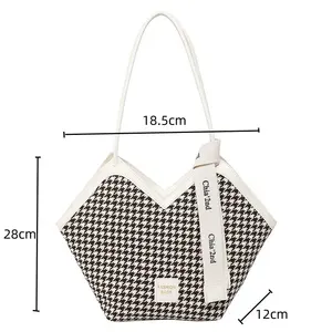 Nouveaux sacs fourre-tout à carreaux en toile grande capacité pour femme 2026 avec fermeture éclair et doublure en polyester toutes saisons - Product Image 2