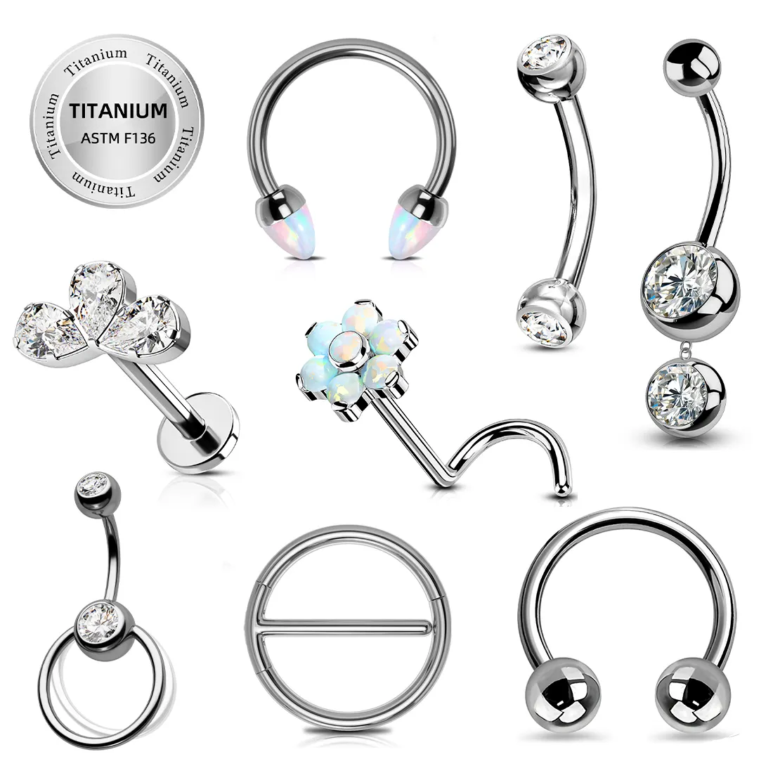 Astm F136 Titanium Buik Neus Ringen Cz Kraakbeen Helix Conch Lob Oor Piercing Platte Rug Oorbel