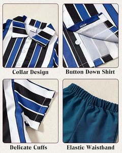Vêtements d'été pour garçons <span class=keywords><strong>de</strong></span> haute qualité beau costume Style britannique nouvelle <span class=keywords><strong>chemise</strong></span> à manches courtes rayée marine pour enfants ensemble deux pièces - Product Image 5