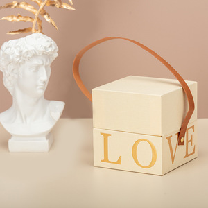 Cream Textured Paper Gift Box with Handle Shoulder Rigid Boxes Box with Lid for Necklaces Bracelets Rings and Earrings