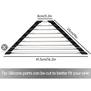 Estante de secado de platos <span class=keywords><strong>enrollable</strong></span> triangular pequeño de acero inoxidable plegable sobre el fregadero escurridor de platos estante de esquina para platos - Product Image 3