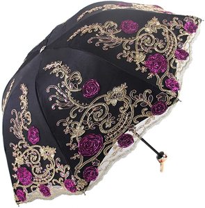 LOTUS Dentelle 3D Fleur Broderie <span class=keywords><strong>UV</strong></span> <span class=keywords><strong>50</strong></span> <span class=keywords><strong>Parasol</strong></span> de Mariage Tissu Parapluie Miel Designer Vintage avec Revêtement Noir Fer Europe - Product Image 1