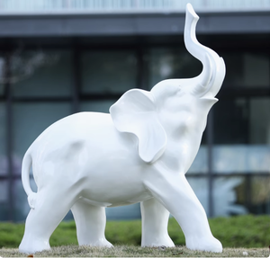 Dessin animé blanc éléphant artistique Sculpture décorative extérieur jardin cour centre commercial bureau résine/FRP à collectionner - Product Image 4