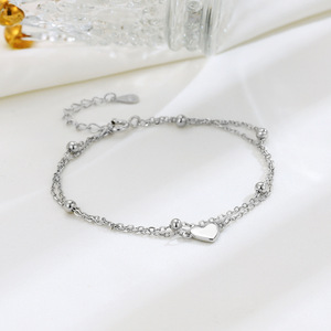 Heart Shape Stainless Steel <b>Anklet</b> Double Layer Chain <b>Beaded</b> Women's Jewelry Gift Yiwu Origin YM 0514 - Product Image 1