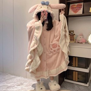 Conjuntos de ropa de dormir Pijamas de niña lindos Otoño Invierno Camisón de lana de coral Poncho grueso con forro polar Cálido - Product Image 3