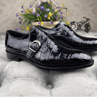 Chaussures en cuir de crocodile noir les plus récentes Chaussures habillées formelles faites à la main haut de gamme pour hommes Chaussures habillées de luxe pour hommes à boucle moine