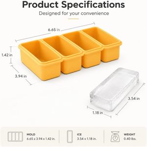 Moule à glace en silicone rectangulaire, 4 cavités, pour friandises glacées, bac à glaçons long avec couvercle, moules à blocs de glace - Product Image 2