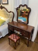 Ensemble de table de maquillage vintage de style américain en bois de séquoia écologique avec miroir, 5 tiroirs et chaise pour chambre familiale