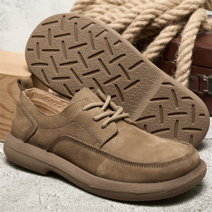 Chaussures de marche pour hommes en cuir de vache véritable, bout rond, à lacets, semelle extérieure en caoutchouc souple, couleur unie, style décontracté bas - Product Image 4