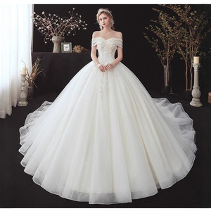 Off-the-Shoulder Ball Gown Wedding Dress Sweetheart Neckline Tulle Netting Off White Floor Length Vintage Style X051 - Product Image 4