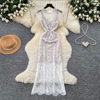 Robe élégante pour femmes, robe longue décontractée à col, sans manches, en dentelle blanche, style patchwork, pour tous les jours, robes élégantes pour femmes