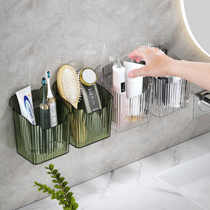 Estante de Almacenamiento para Baño, Rectangular, Sin Perforaciones, Montado en la Pared, Transparente, Verde Crema, con Portacepillos de Dientes - Product Image 4