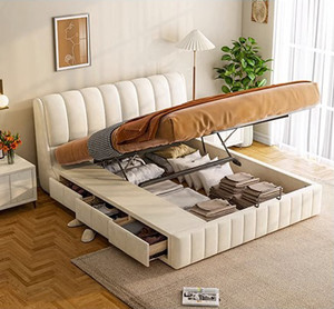 Kainice Cadre <span class=keywords><strong>de</strong></span> <span class=keywords><strong>lit</strong></span> personnalisé minimaliste moderne et doux Coussins d'appui-tête inclinables à étui haut beige Tête <span class=keywords><strong>de</strong></span> <span class=keywords><strong>lit</strong></span> <span class=keywords><strong>en</strong></span> polaire technique à profil bas - Product Image 3