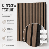 Panneau acoustique à lattes MORLENX en MDF finition grain de bois moka brun, avec dos en feutre absorbant le son, pour salon et salle de réunion