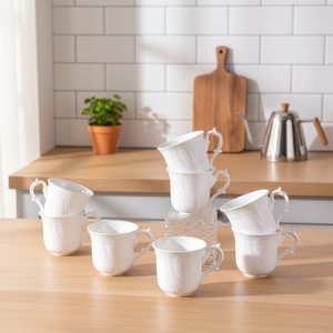Wholesale Italian Tableware Pure White Embossed Multi-Person Cup and Plate Set for Parties, Full Set <b>Gift</b> <b>Box</b> Packaging - Product Image 3
